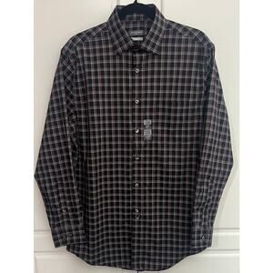 Van Heusen Regular Fit Black/Red Plaid Button Up Shirt Long Sleeve Size M NWT